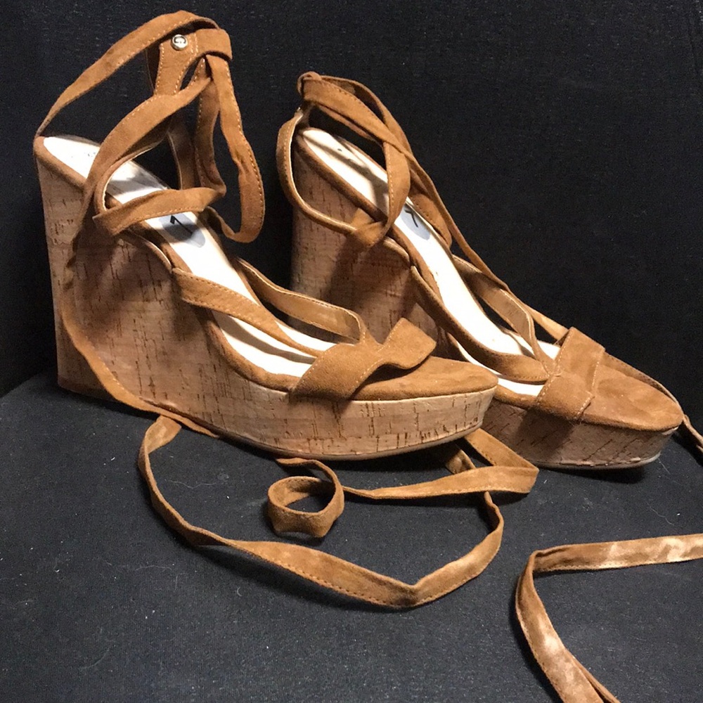 Lace up cork wedges NWOT